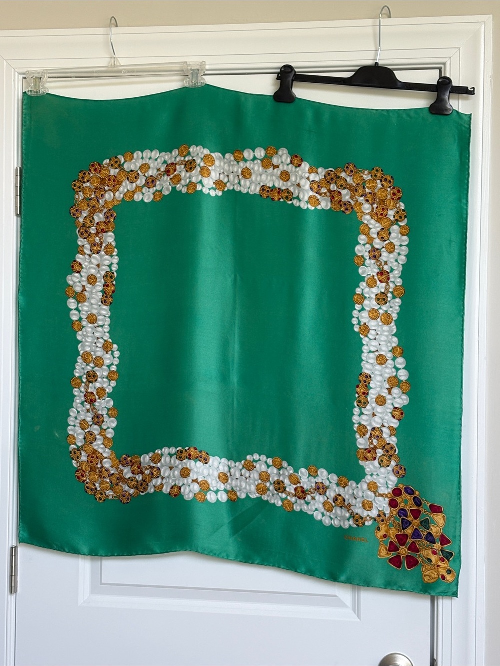 CHANEL Vintage Silk Scarf with Jewel Chain Motif